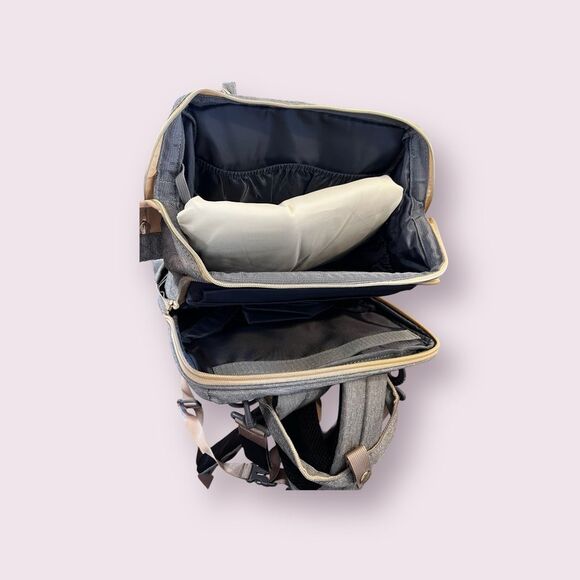 Diaper Bag Backpack with Folding Crib/Changing Station,USB Charge Port in Gray - Picture 3 of 10
